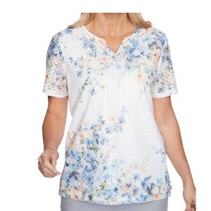 ALFRED DUNNER PLUS SIZE FRENCH BISTRO SHORT SLEEVE FLORAL LINED TOP SIZE 1X